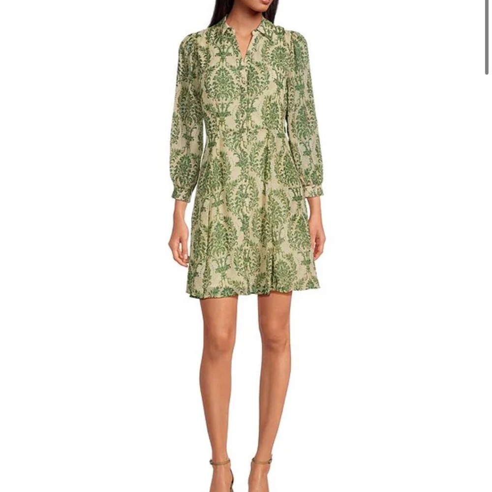 Skies Are Blue Printed Button Front Long Sleeve Mini Dress
